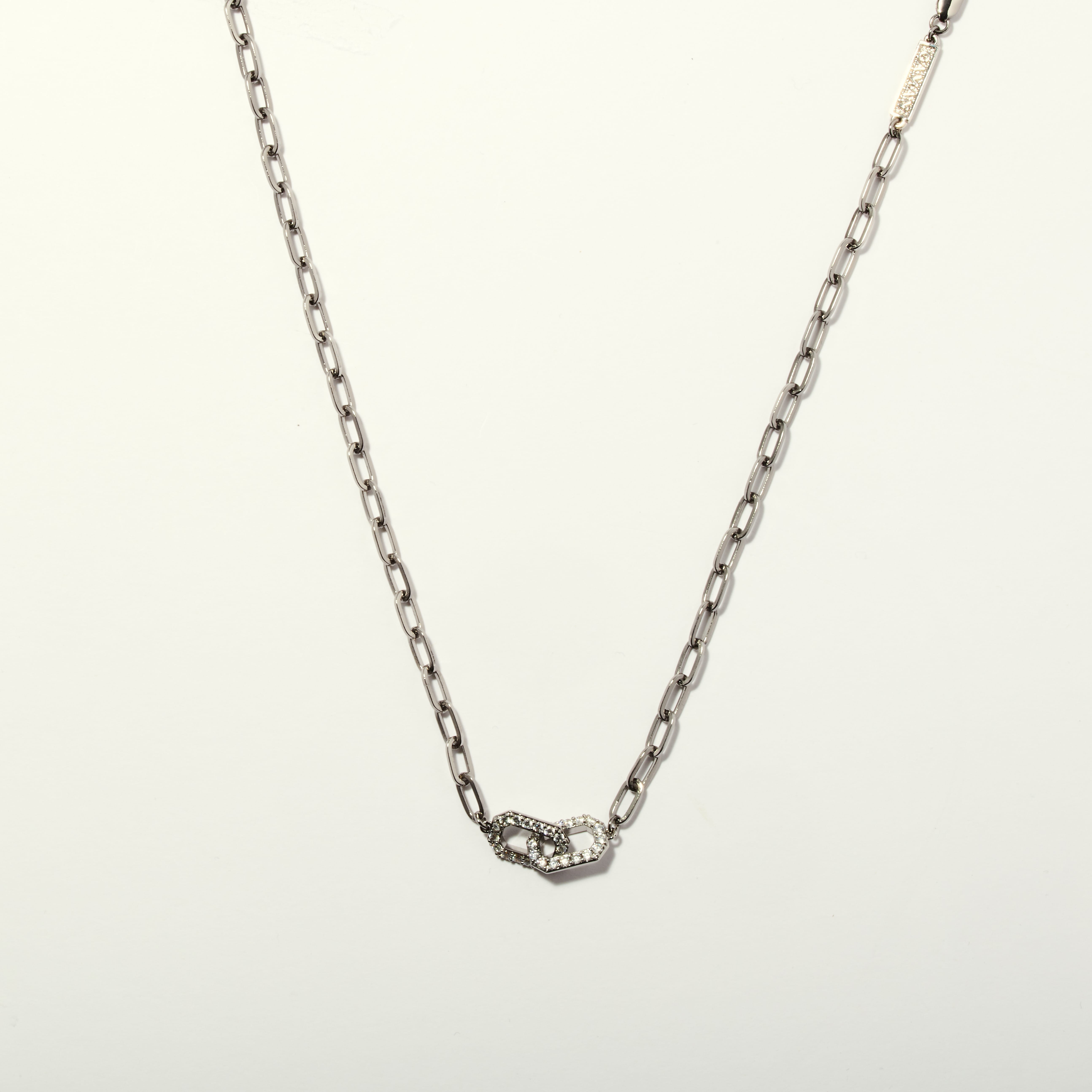 COMMITMENT PAVE SILVER LINK NECKLACE